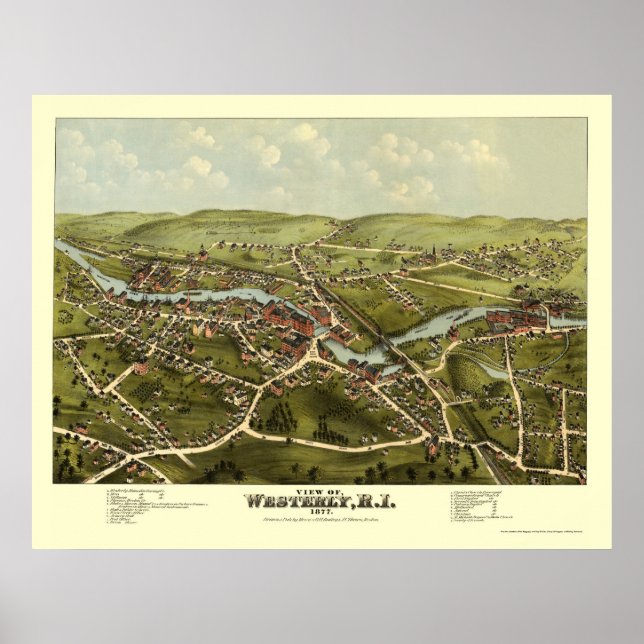 Westerly, RI Panoramic Map - 1877 Poster (Front)