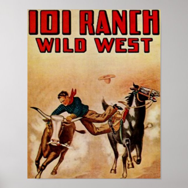 Western 101 Ranch Vintage Poster Steer Wrestler (Front)