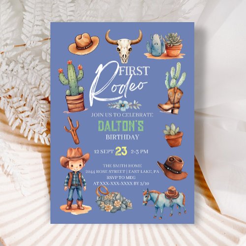 Western 1st Birthday Rodeo Cowboy Birthday Invitation