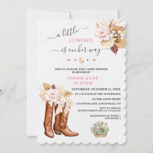 Western A Little Cowgirl Boots Baby Shower Invitation