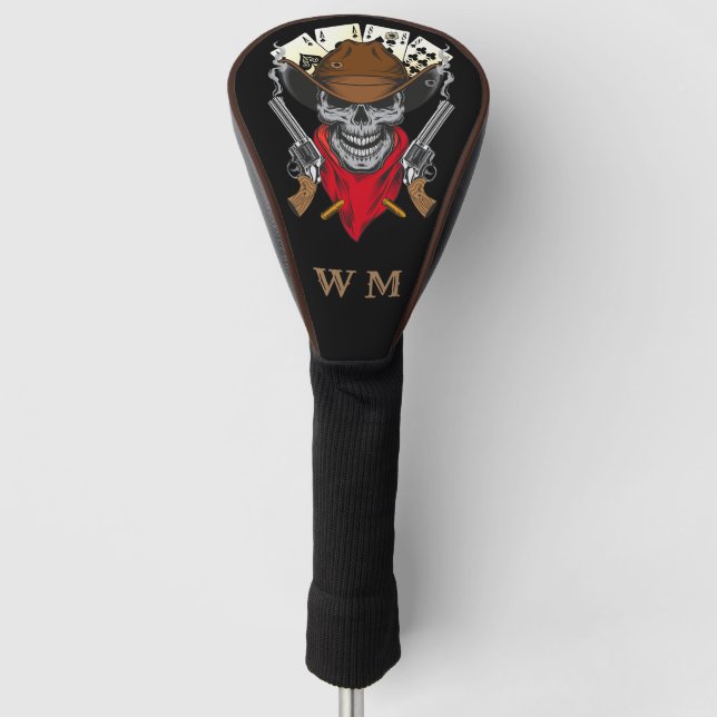 Western Aces N Eights Cowboy Skull Monogram Golf Head Cover (Front)