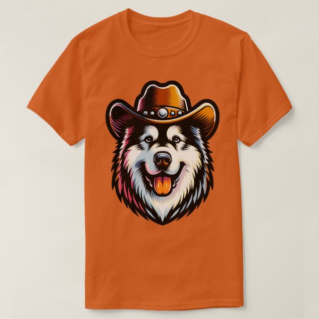 Western Alaskan Malamute Cowboy Dog TShirt (Design Front)