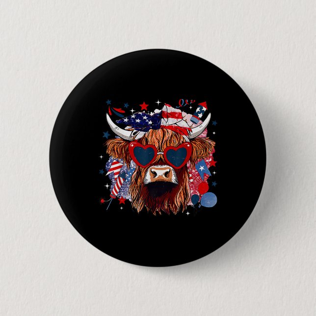 Western America Cow Happy 4th Of July Cow Lover  Button (Front)