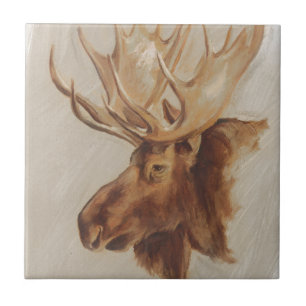 Western American Animal Study   Moose Portrait Ceramic Tile