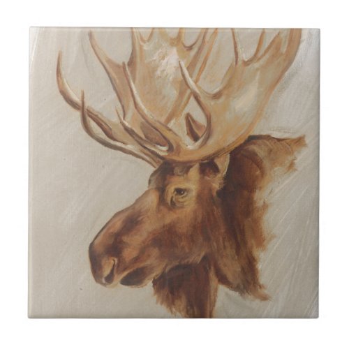 Western American Animal Study  Moose Portrait Ceramic Tile