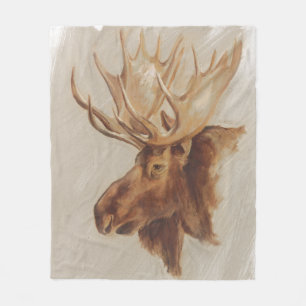 Western American Animal Study Moose Portrait Fleece Blanket