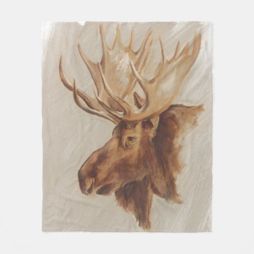 Western American Animal Study  Moose Portrait Fleece Blanket