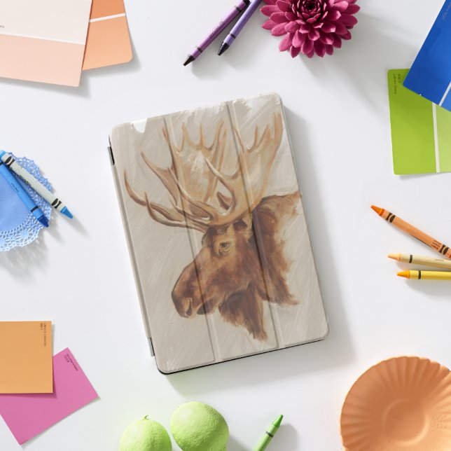 Western American Animal Study | Moose Portrait iPad Pro Cover (Desk)