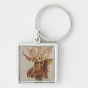 Western American Animal Study Moose Portrait Keychain