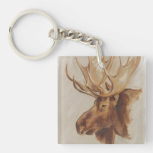 Western American Animal Study Moose Portrait Keychain