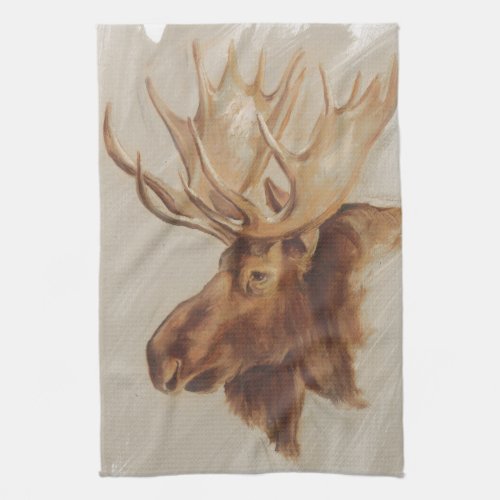 Western American Animal Study  Moose Portrait Kitchen Towel