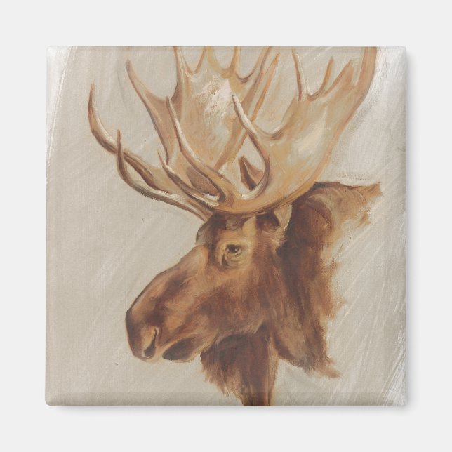 Western American Animal Study | Moose Portrait Magnet (Front)