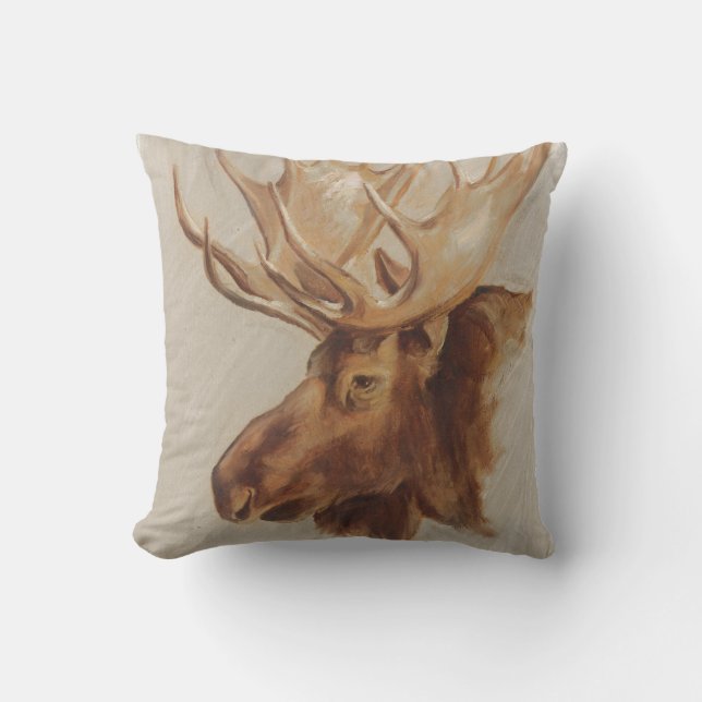 Western American Animal Study | Moose Portrait Throw Pillow (Front)