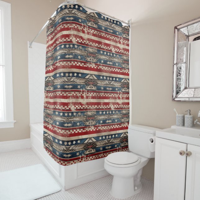 Western American Flag Shower Curtain (In Situ)