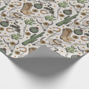 Western Americana Laughing Cowboy Skull and Cactus Wrapping Paper