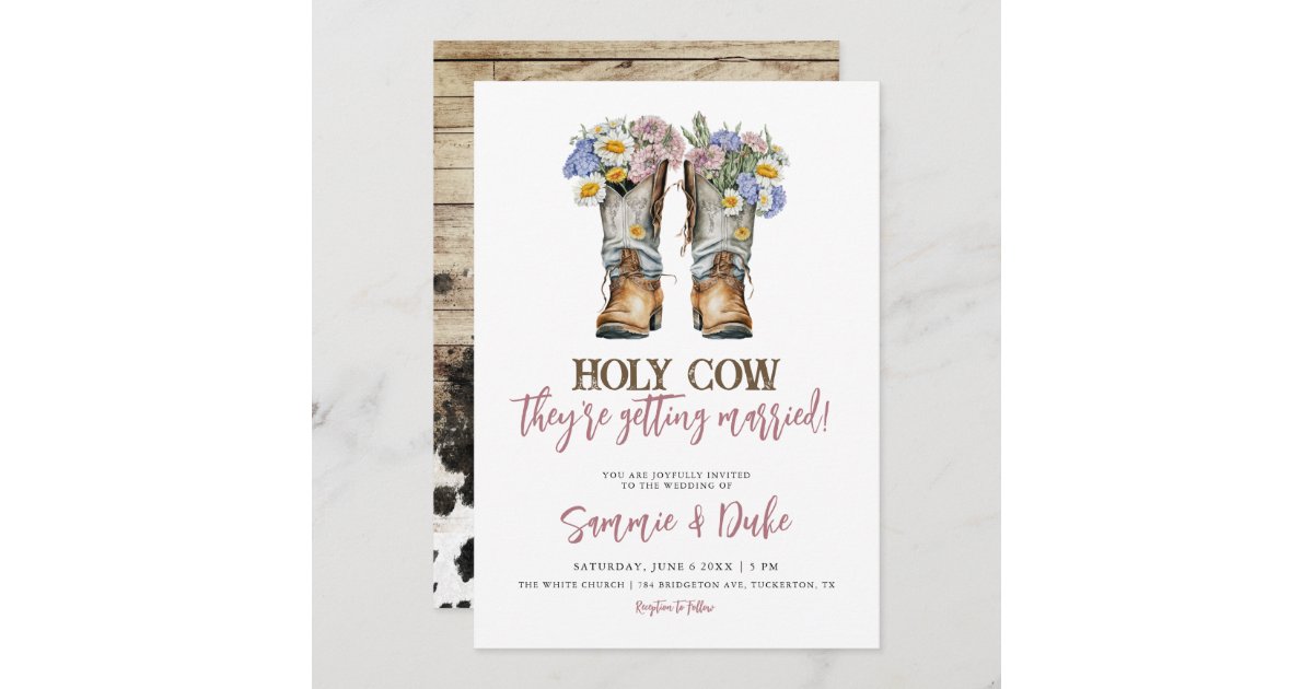 Western and Country Flowers Boots Rustic Wedding Invitation | Zazzle