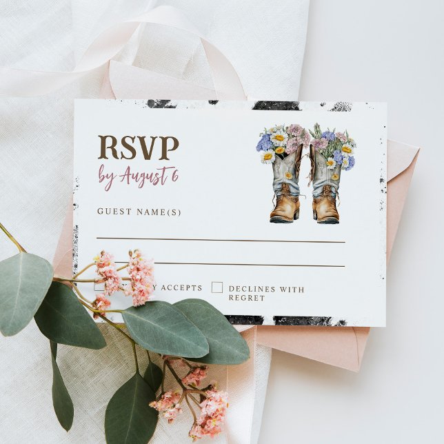 Western and Country Flowers Boots Rustic Wedding RSVP Card (Creator Uploaded)