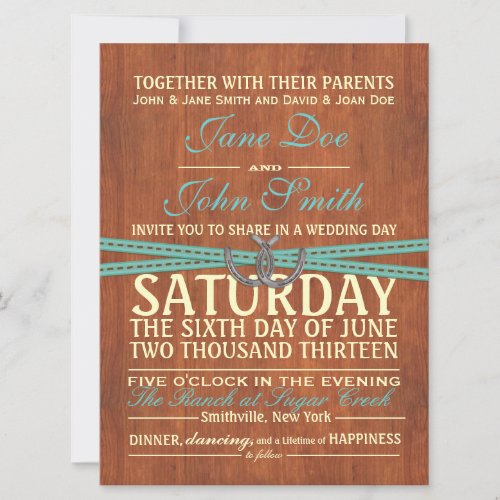 Western and Dark Wood Wedding Invitation