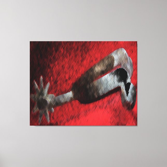Western Art Silver Spur On Red Canvas Print (Front)