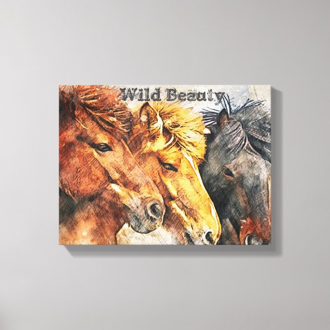 Western Art Wild Horses Canvas Print (Front)