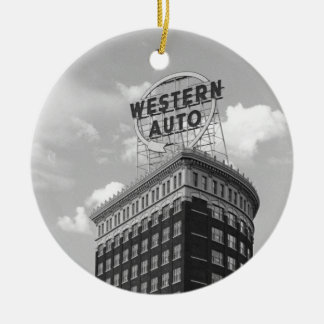 Western Auto Half Cylinder Building Ceramic Ornament