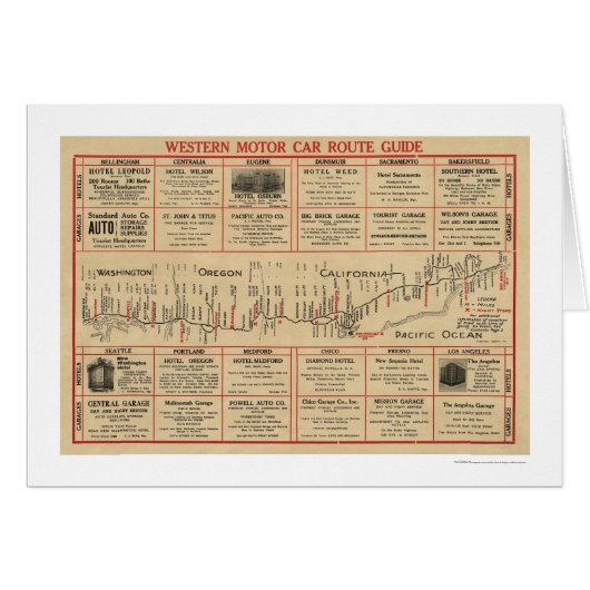Western Auto Route Map 1915 Cards (Front Horizontal)