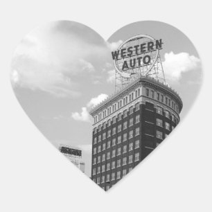 Western Auto Sign Black & White Architecture Photo Heart Sticker