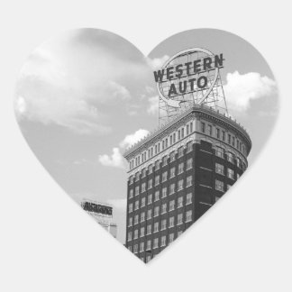 Western Auto Sign Black & White Architecture Photo Heart Sticker