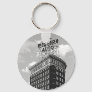 Western Auto Sign Black & White Architecture Photo Keychain