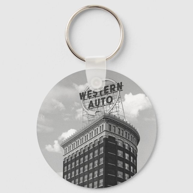 Western Auto Sign Black & White Architecture Photo Keychain (Front)