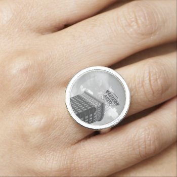 Western Auto Sign Black & White Architecture Photo Ring by RocklawnArts at Zazzle