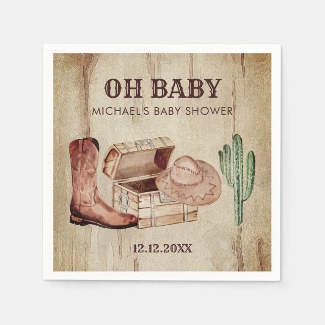 Western Baby Boy Cowboy Hat Cactus Celebration Napkins (Front)