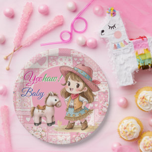 Western Baby Cowgirl Paper Plate