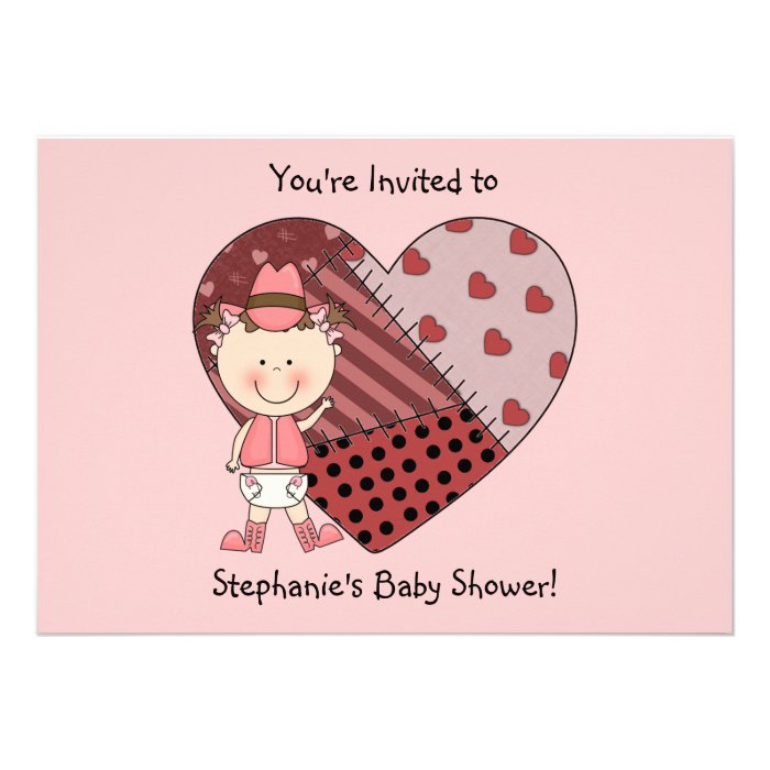 Western Baby Girl & Patchwork Heart   Shower Party Personalized Invitation