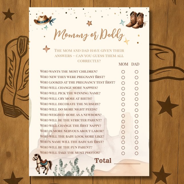 Western Baby Shower Guessing Game Card Mommy Daddy Flyer (Creator Uploaded)