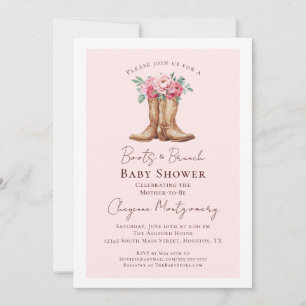 Western Baby Shower Pink Floral Boots and Brunch  Invitation