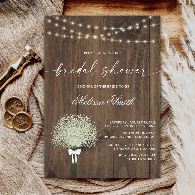 Western Baby's Breath Rustic Wood Bridal Shower Invitation (Creator Uploaded)