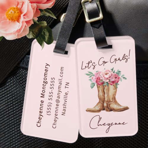 Western Bachelorette Pink Floral Cowgirl Custom Luggage Tag