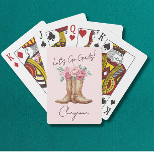 Western Bachelorette Pink Floral Cowgirl Custom Poker Cards