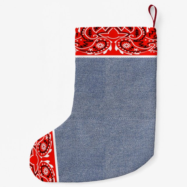 Western Bandana and Blue Jean Faux Print Small Christmas Stocking (Back)