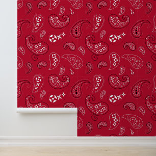 Western Bandana Paisley Pattern Bright Red Wallpaper