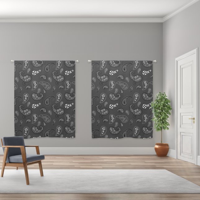 Western Bandana Paisley Pattern Charcoal Gray Blackout Curtains (Wide)