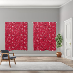 Western Bandana Paisley Pattern in Red Blackout Curtains