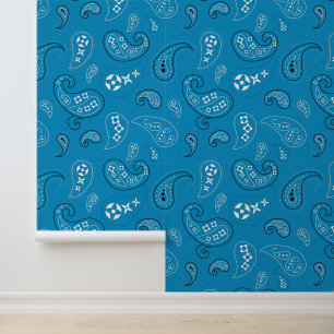Western Bandana Paisley Pattern Medium Blue Wallpaper