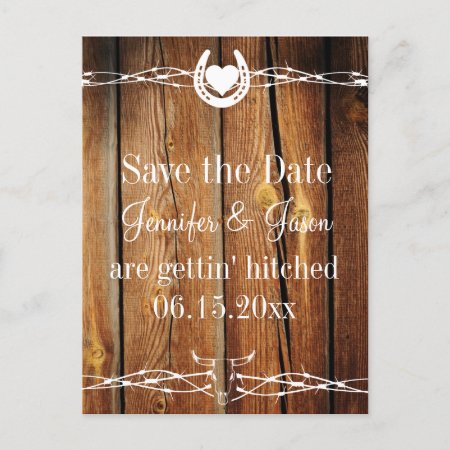 Western Barbed Wire Wood Save The Date Postcards