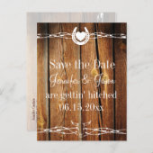 Western Barbed Wire Wood Save the Date Postcards (Front/Back)