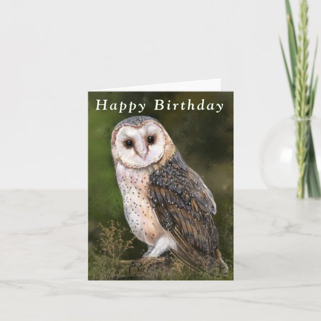 Western Barn Owl Birthday Card (Front)