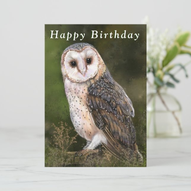 Western Barn Owl Happy Birthday Card (Standing Front)