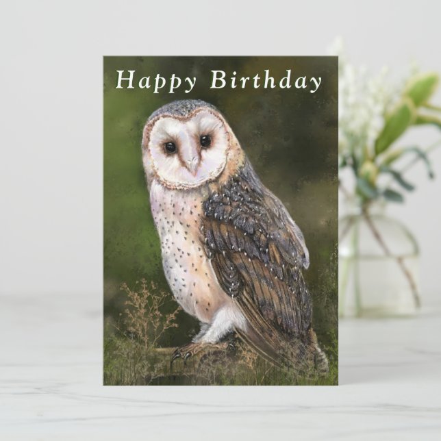Western Barn Owl Happy Birthday Card (Standing Front)