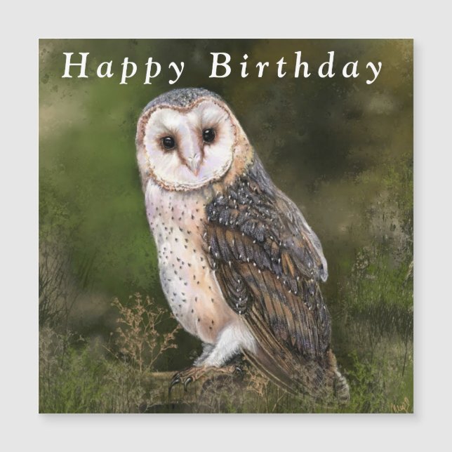 Western Barn Owl Magnetic Birthday Card (Front)